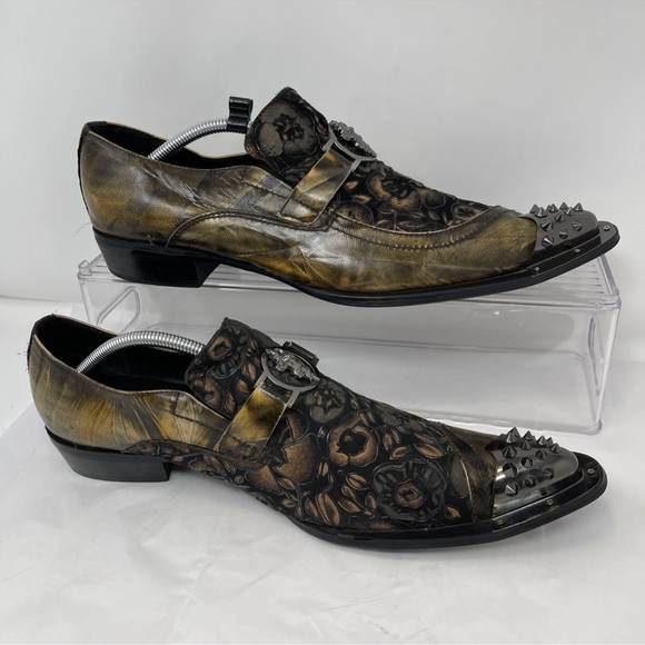 Fiesso by Aurelio Garcia Men Sz 12 Steampunk Floral Goth Spike Metal Tip Loafer - Picture 1 of 13